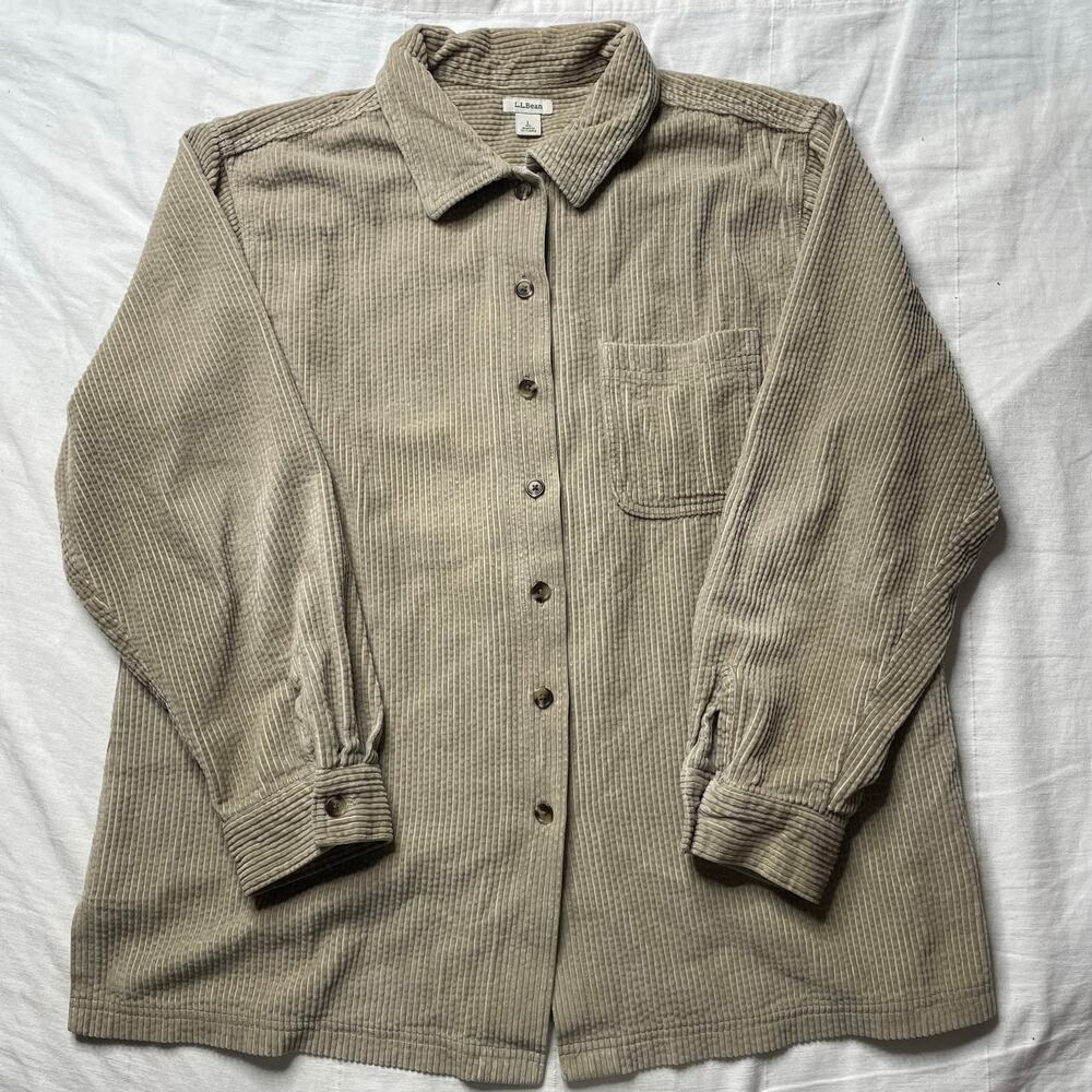 L.L. Bean Brown Wide Wale Corduroy Button Up Shirt Large Women's Cotton Comfy